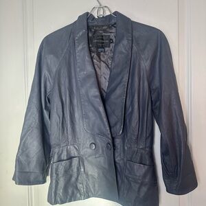 French Connection Butter Leather Grey Tailored Lightweight Leather Coat, Size 4